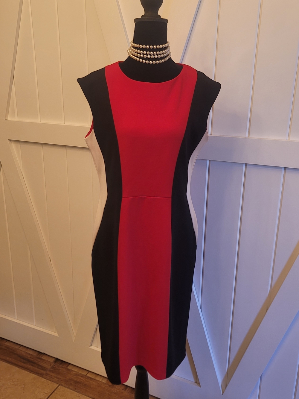 Colorblock Midi Sheath Dress - Red, Black & White